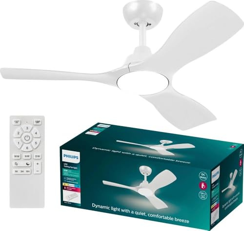 Philips Ventilador de techo LED Olas 30 W (diámetro x alto) 1070 mm x 310 mm blanco con mando a distancia, regulable