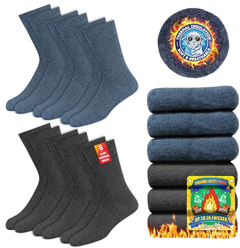 SOXCO Thermal Socks for Men & Women - Winter Heat Socks US 9-12, Pack of 6 Pairs