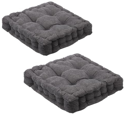 CEWROM Bodenkissen Sitzkissen 40x40 cm, 2er Set Dickes Matratzenkissen 8cm - 100% Baumwolle Stuhlkissen Indoor & Outdoor für Bank und Gartenstuhl Steppkissen/Bodenkissen (Dunkelgrau)