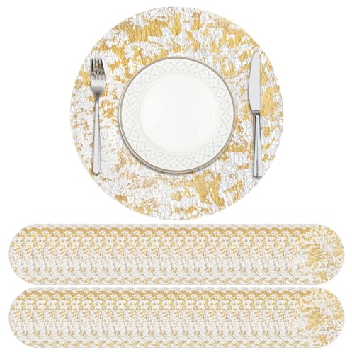 Privalace 50 Stück Gold Einweg-Platzsets 33cm Rund Goldfolie Design | Filigran Geflochtene Platzdeckchen Vintage Tischsets für Hochzeit Küche Essen Weihnachten Party Dekora