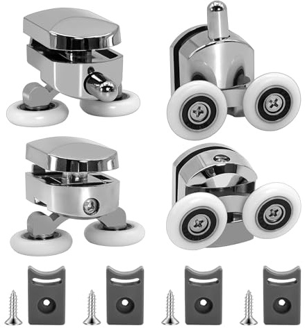 4PCS 23mm Shower Door Rollers, Shower Glass Door Wheels Replacement Rollers, Shower Door Wheels with Anti-Collision Block and Screws for Curved Glass Doors 4-6mm Glass (2Top & 2 Bottom)