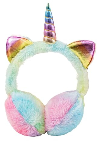 Unicorn Thermal Earmuffs Winter Ear Covers Cold Resistant Faux Rabbit Fur Over the Head Design Adjustable Ear Cups Windproof Plush Earmuffs for Winter Outdoor (Light Blue, 2 15 Years)