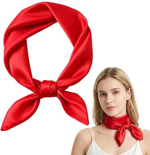 BEZHO Bandana Damen Halstuch, 70x70 cm Quadratisches Kopftuch Einfarbig, 50er Jahre Retro Seidenschal für Hals und Tasche, Damen Accessoire (Rot)