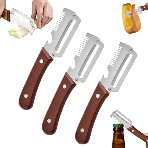 Pelapatate multifunzione 3 in 1 per la cucina, pelapatate con apribottiglie, in acciaio inox, con manico, pelapatate, verdure e cetrioli, per verdura, frutta (A*3)