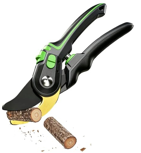 Tijeras de Podar Bypass 22 cm, Hoja SK5 de Acero Aleado, Corte hasta 35 mm, Mangos Ergonómicos Antideslizantes, las Tijeras de Jardinería Profesionales para Rosales Y Árboles Frutales