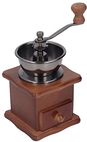 SPYMINNPOO Molinillo de café Manual, Base de Madera de Haya Vintage, Núcleo de Acero Inoxidable, Espesor Ajustable para Amantes del café