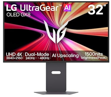 LG Monitor Gaming Ultragear OLED 32GX870B-B - 32'', UHD (3840 x 2160) | 240 Hz, 0,03 ms, DP 2.1, Inclinación (eje horizontal) / Altura / Giro (eje vertical) / Pivotable, NVIDIA G-Sync