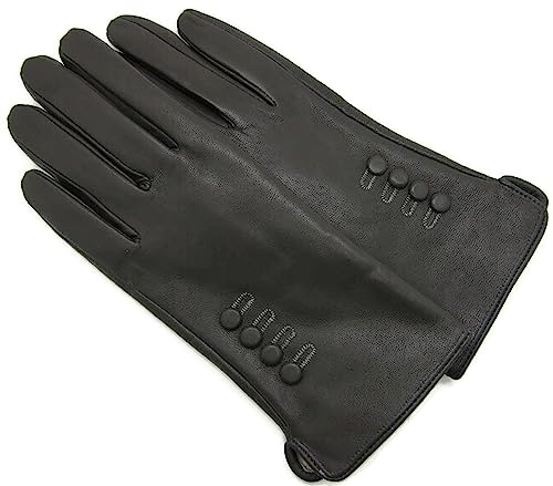 Damen Premium Qualität Original Superweich Leder Handschuhe Kunstpelz Futter Winter Alltag Warm - grau, XL