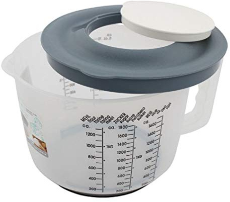 Messbecher Mixbecher mit Handgriff 2 Liter Skala Deckel und Spritzschutzdeckel Farbauswahl, Farbe:Grau