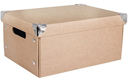 Rayher Hobby Aufbewahrungsbox, mit Deckel, Pappmaché, natur, 30x22x14cm, mit Metallecken und Haltegriffen, zusammenfaltbar, Ordnungshalter, Schachtel, FSC Recycled 100%, 67258000