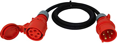 NWP CEE-Verlängerung 2m 400V 16A, Schwarz, IP44 5x2,5 mm² H07RN-F - Gummischlauchleitung, Verlängerungskabel für Baustelle, Industrie, Außenbereich