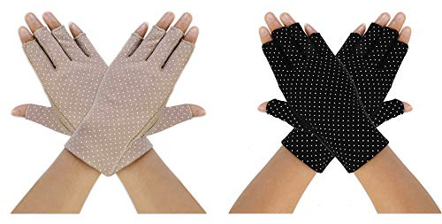 MaoXinTek Guantes de Protección UV Solar de Mujeres 2 Pares Guantes Cortos para Conducir sin Dedos Antideslizantes Verano Primavera al Aire Libre para Chicas Equitación, Ciclismo, El Golf Exteriores