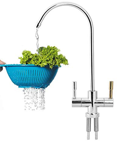Grifo de fregadero doble de 1/4 pulgada, filtro de agua potable de ósmosis inversa cromada y grifos de agua caliente