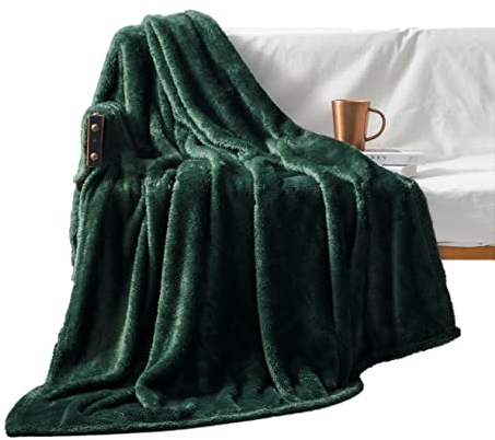 Exclusivo Mezcla Plush Fuzzy Fleece Throw Blanket 127x178 CM, Super Soft, Fluffy and Warm Blankets for Couch, Bed, All Season Use, Forest Green