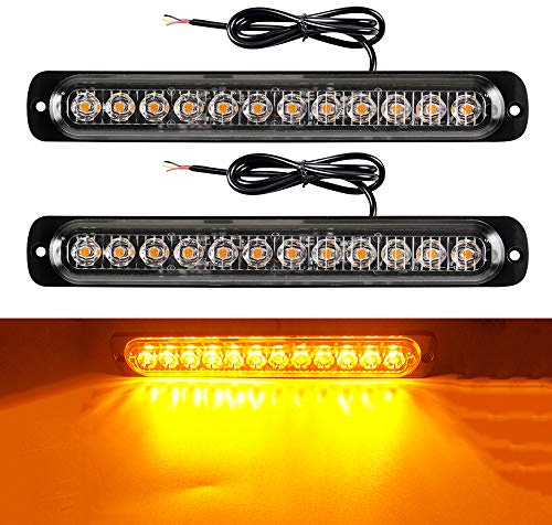 yifengshun 2x 12LEDS Led Stroboscope Voiture Avertissement D'urgence Lumières Strobe Voyants D'avertissement Bar Lumière de Mode de Clignotant Moto (Ambre)