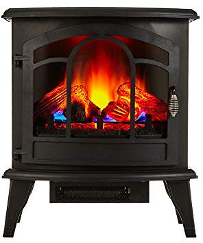 PUR LINE Chimenea Eléctrica de suelo, 2000W diseño tradicional en acero negro, con patas y mando a distancia CHE-390