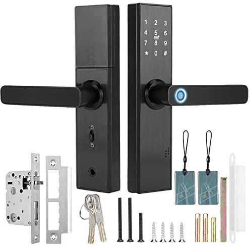 Smart Door Lock, WiFi Electronic Security Door Lock with Mechanical Key for Tuya Function Touch Screen Fingerprint Password IC Card APP, Stable and Reliable