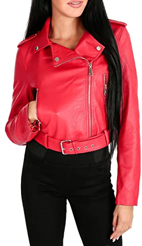 Evoga Giubbotto Giacca Donna Eco Pelle Corto Giubbino Chiodo Casual (M, #A2 Rosso)