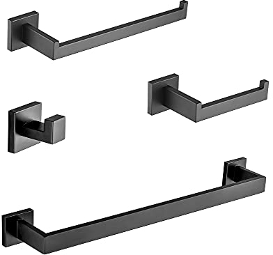 DUFU 4 Pezzi Portasciugamani Set di Accessori di Ferramenta di Bagno di Parete Porta Asciugamani Bagno 40cm,Porta Salviette,Porta Carta Igienica,Ganci SUS304 Acciaio Inossidabile Nero Opaco
