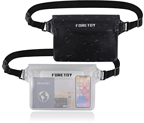 FORETOY wasserdichte Tasche 2 Stück wasserdichter Beutel mit verstellbarem Hüftgurt, wasserdichte Handyhülle wasserfeste Bauchtasche IP68 für Wassersport, Strand, Schwimmen, Boot, Fahren