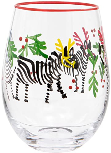 Maturi Bicchiere da vino senza stelo Zebra dipinto a mano, 530 ml, in confezione regalo