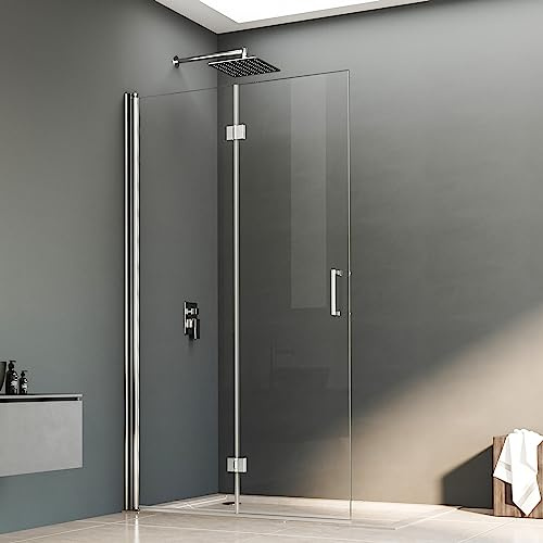 Walkin Dusche 86x195cm Walk in Dusche Faltbar Walk-in Duschabtrennung Walk in Duschwand 6mm Nano Glas, Montage auf Duschewanne oder Fliese