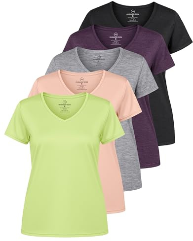 Real Essentials - Confezione da 5 magliette da donna Dry-Fit a maniche corte con scollo a V, per allenamento, fitness, yoga (disponibili in taglie forti), 3X