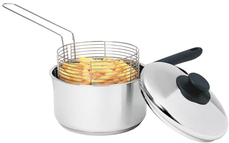 Nobel Stainless Steel Chip Pan with Basket and Lid Silver 20 cm | 3 Litre, Deep Fryer