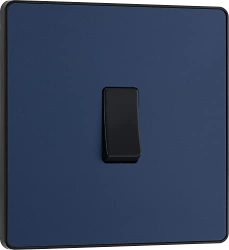 BG Electrical Single Wall Light Switch, 2 Way, Screwless Front Plate, Round Edges, Evolve, Matt Blue, 20A, 16AX, PCDDB12B