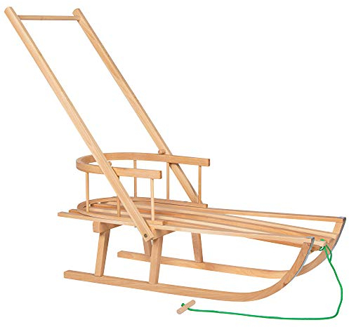 SPRINGOS Luge en Bois Luge pour Enfants 90 cm avec Dossier Cordon de tirage Barre de poussée Bois de hêtre
