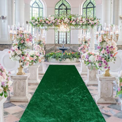 FUHSY Emerald Green Aisle Runners for Weddings for Outdoor Wedding 4x20 FT Bride Aisle Runner for Ceremony Velvet Carpet Runner Rug for Grass Outdoor Beach Moss Aisle Runway Party Decorations