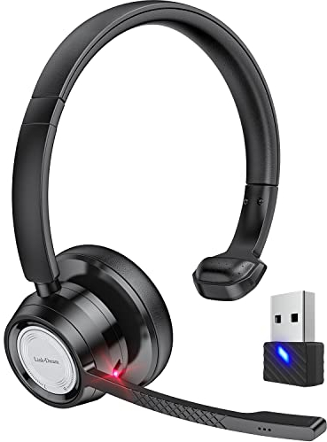 Link Dream Bluetooth Headset with Microphone, Wireless Headphones with Mic Noise Cancelling & USB Dongle for Call Center, Zoom, Microsoft Teams, Skype