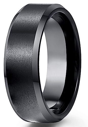 ESHIONER G23 Titan Ringe für Herren 8MM Schwarz - Ehering, Verlobungsring, Freundschaftsring, Versprechungsring - Größe 52(16.6) - 70(22.2)