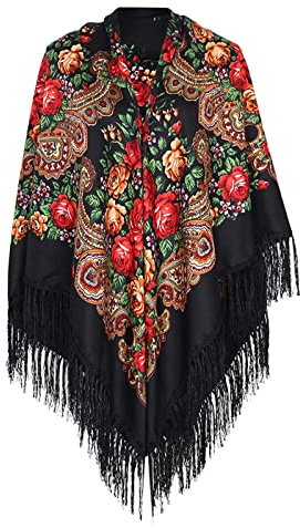 Schals für Frauen Scarves Russischer Babuschka-Schal für Damen, Schal, übergroß, traditioneller ukrainischer Retro-Stil, Bedruckte Quasten, quadratische Schals Hair Scarf for Women