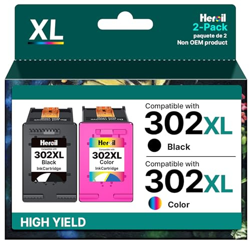 Heroil 302XL 302 XL Cartuchos de Tinta para HP 302 XL Cartuchos 302XL Negro y Color Compatible para HP Envy 4524 4520 4527 DeskJet 3630 2130 2134 OfficeJet 3831 3835 5230（Pack de 2）