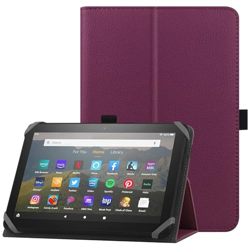 HoYiXi Universelle Hülle für 7-8 Zoll Tablette Fire HD 8 2020/2022 & Fire HD 8 Plus 2020/2022 mit Ständer Folio und Handschlaufe Schutzhülle für 7-8 Samsung Lenovo Android Tablette - Violett