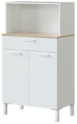 HOGAR24 ES Mueble Auxiliar de Cocina con 2 Puertas y 1 cajón, Color Blanco Artik y Roble Canadian