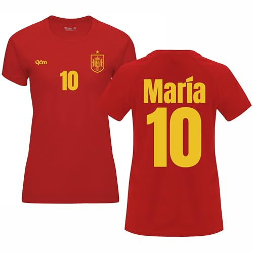 QCM Productos Personalizados Camiseta De Fútbol Personalizada | España | Mujer | No Oficial | Deporte (S, Roja)