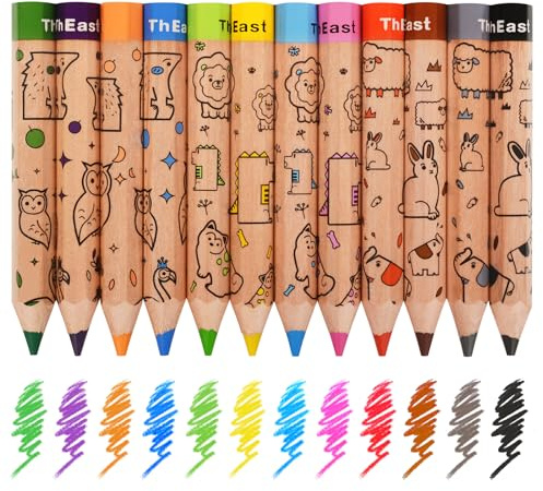 ThEast 12 Klein Buntstifte Kinder, Dicke Tier stifte ab 3 jahre, Kurze Malstifte mit Anspitzer, Ostergeschenke Kinder Valentinstag Mitgebsel Kindergeburtstag