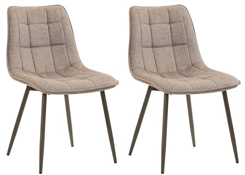 IDIMEX Esszimmerstuhl MALAGA im praktischen 2er Set, Besucherstuhl mit Stoffbezug in taupe und schönen Ziernähten, Küchenstuhl mit schlichten Metallfüßen in schwarz