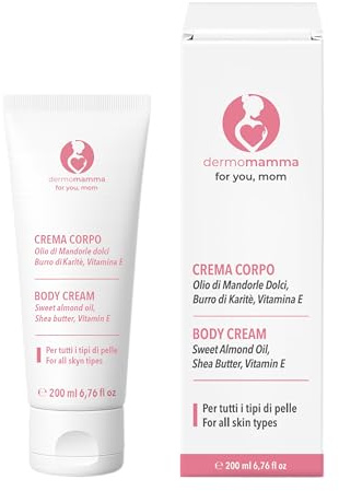 DERMOMAMMA Körpercreme mit wertvollen Anti-Dehnungsstreifen-Inhaltsstoffen - 200ml - Vegane und Umweltfreundliche Formel – sicher während Schwangerschaft und Stillzeit