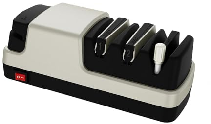 Affilacoltelli Professionale Elettrico, 4 in 1 Arrota Coltelli, Con Abrasivi Diamantati Al 100% E Guide Angolari Di Precisione Affilatore per Coltelli,Silver