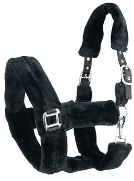 Brama West Halfter Pferd Arktis mit weichem Teddy-Kunstfell - Plüschhalfter (Schwarz, Full)