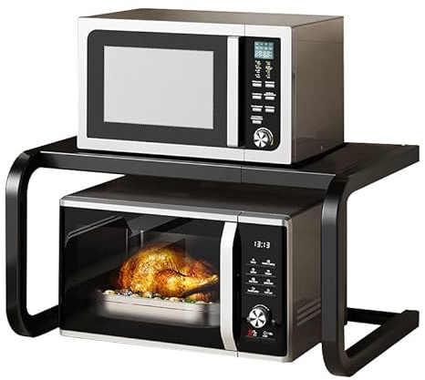 Griglia per Forno a microonde espandibile a 2 Livelli,Organizer per bancone da Cucina con ripiano per tostapane Regolabile in Acciaio al Carbonio,Rack per Stampante Desktop per Ufficio Domestico
