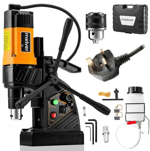 melver Drill with Magnetic Base 15500N Weldon Shank 19mm [3/4″], MV-N4000, Magnetic Drill Press Machine, Small, Light 10kg, Powerful 1480W, 230V Industrial Steel Mag Drill, 690RPM, Drilling up to 40mm