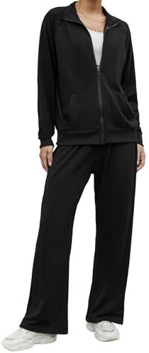 Terecey Tuta Sportiva Donna Completa 2 Pezzi Tuta Invernale Ginnastica Elegante Tute Ginnastica Felpata Casual Abbigliamento per Jogging Correre Fitness Nero XXL
