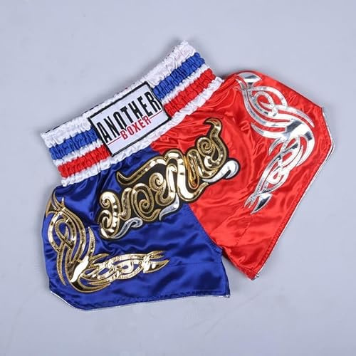 DystopiaWorld Anotherboxer, pantaloncini da boxe unisex per muay thai, MMA, kickboxing, combattimento, traspiranti, M blu e rosso