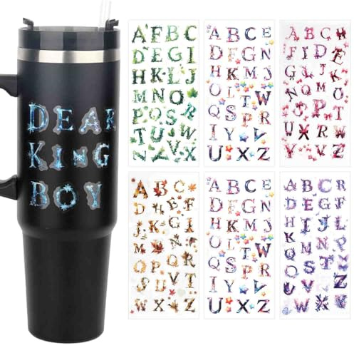 6 Sheet Letter Stickers for Stanley, Name Stickers for Water Bottles Waterproof Personalized Alphabet Tags Logo Decal for Cups Decorative Name Labels for Water Bottle Boys Girls