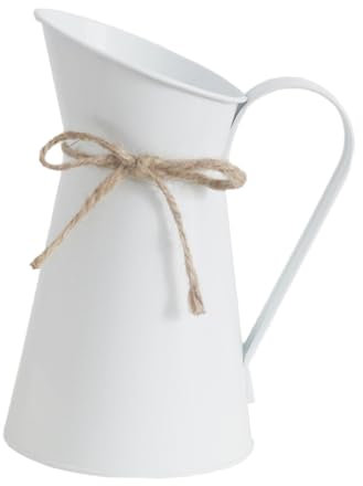 HOMOCONO Rustic Metal Flower Vase Handle White Rope Accent Vintage Iron Flower Container for Table Centerpieces