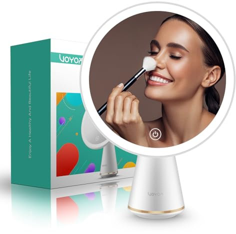 VOYOR Makeup Mirror with Lights, Dimmable Touch Sensor Light up Mirror 360° Rotation, Rechargeable LED Mirrors on Stand, Cosmetic Mirrors for Bedroom Office and Travel CM110